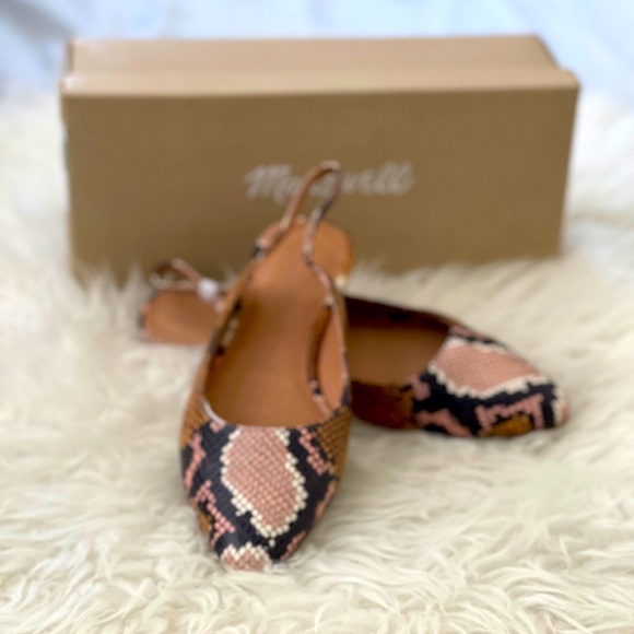 Madewell leather snake-skin slingback flat shoes - Picture 6 of 7